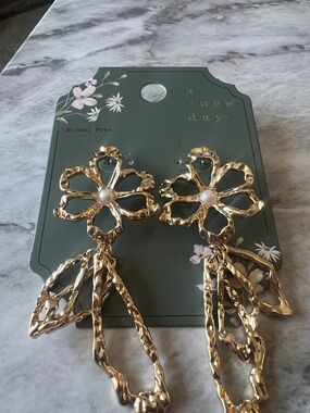 a new day Gold Floral Pearl Drop Earrings